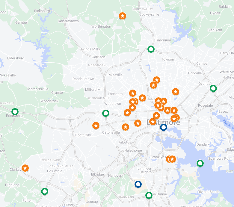 Map of weather stations in Baltimore City